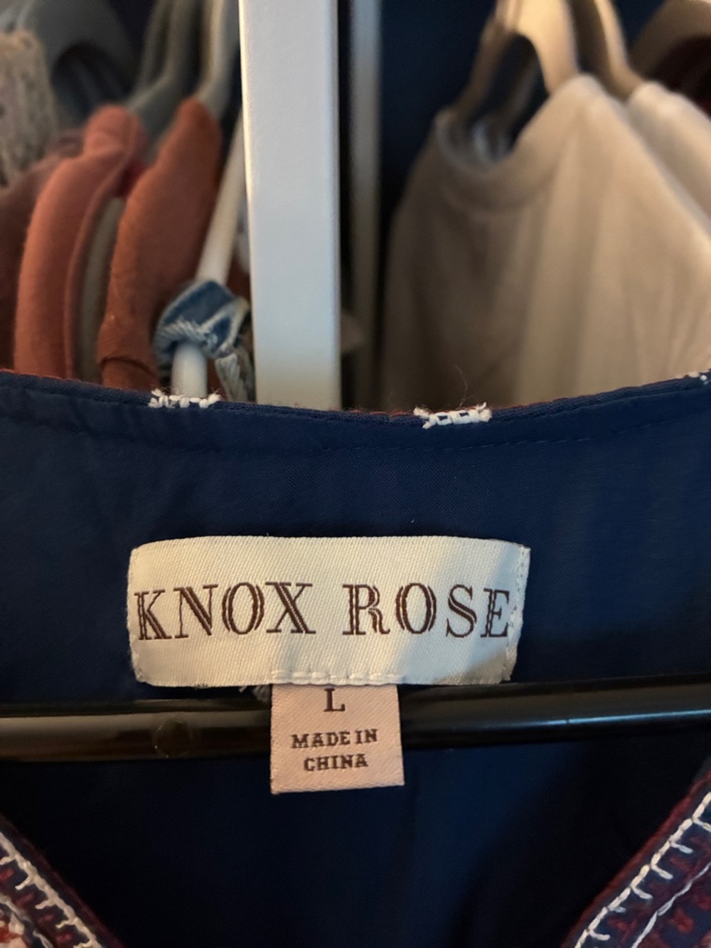 Knox Rose Navy Printed Embroidered Open Top - Picture 3 of 5